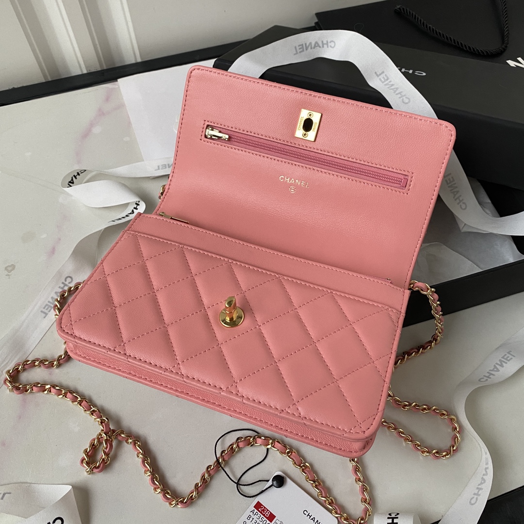 Lambskin Wallet On Chain Shoulder Bag AP3504 Pink